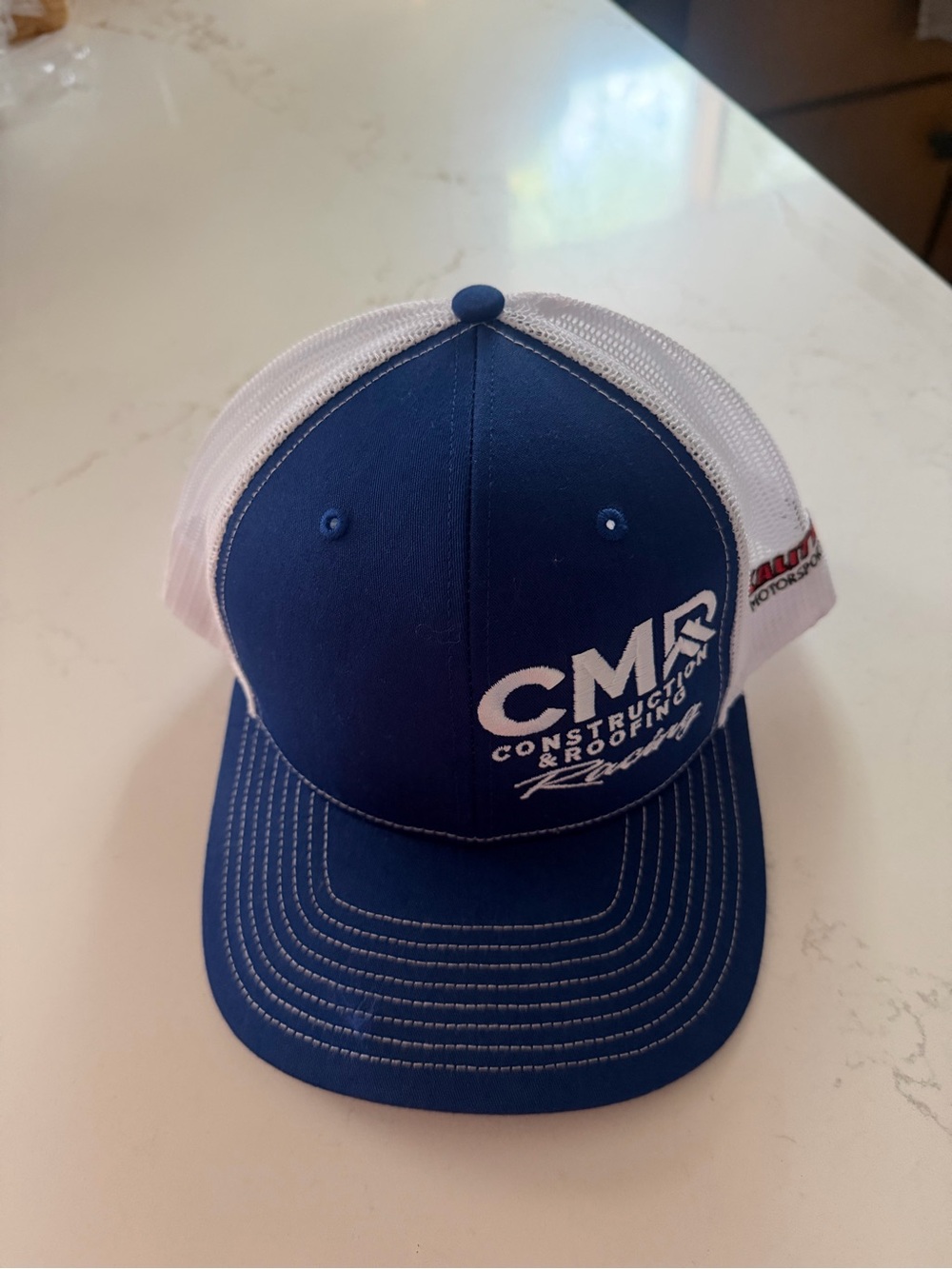 CMR Construction & Roofing Blue White Mesh Trucker Hat
